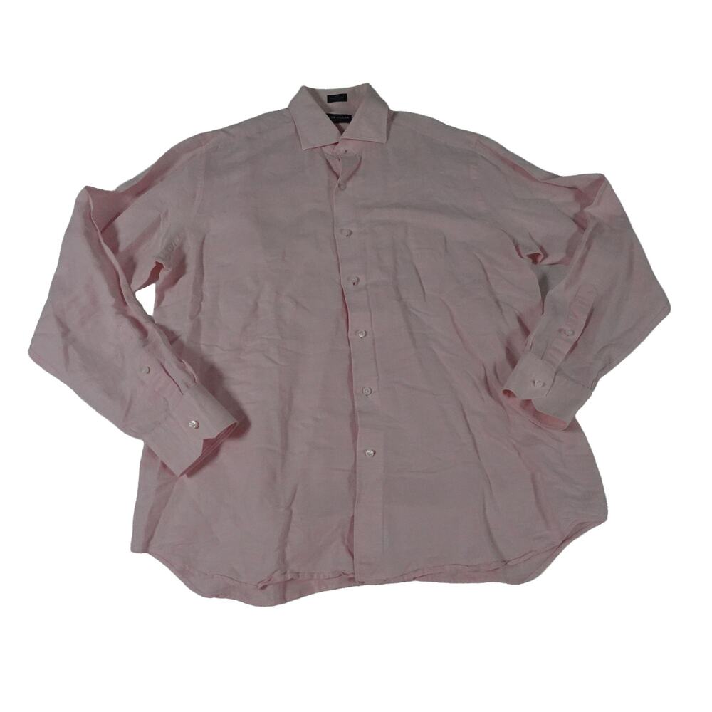 Peter Millar Collection Linen Cotton Button Up Pink Long Sleeve Shirt Mens Large